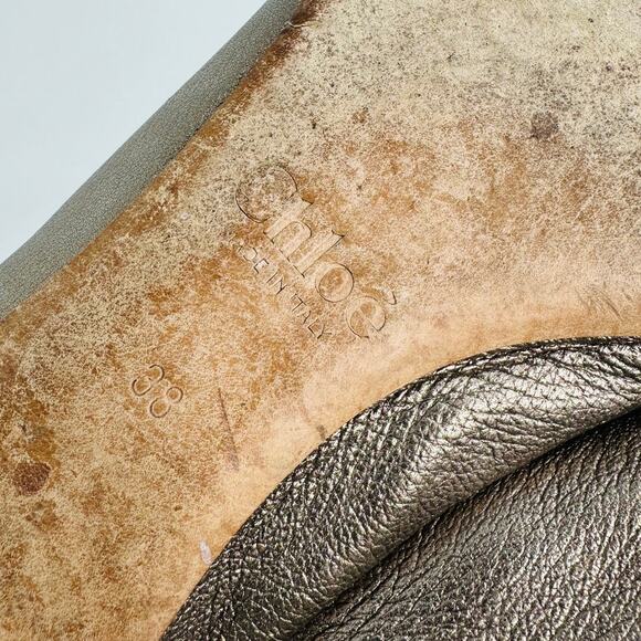 Chloé Lauren Scalloped Metallic Leather Ballerina Flats Gold Size 38 / 8 - Picture 9 of 9